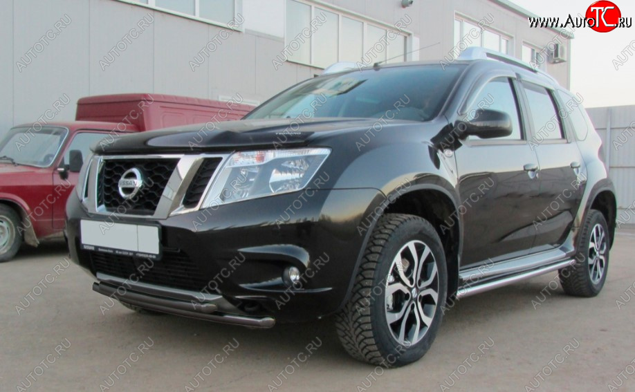 5 799 р. Защита переднего бампера Slitkoff (Ø 42+Ø 42, двойная). Nissan Terrano D10 дорестайлинг (2013-2016) (Сталь с полимерным покрытием. Цвет: черный)  с доставкой в г. Санкт‑Петербург