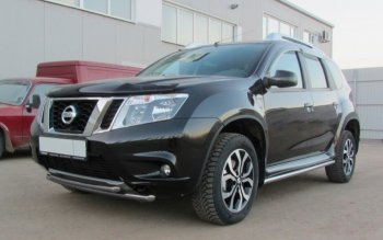 5 799 р. Защита переднего бампера Slitkoff (Ø 42+Ø 42, двойная).  Nissan Terrano  D10 (2013-2016) дорестайлинг (Сталь с полимерным покрытием. Цвет: серебристый)  с доставкой в г. Санкт‑Петербург. Увеличить фотографию 1