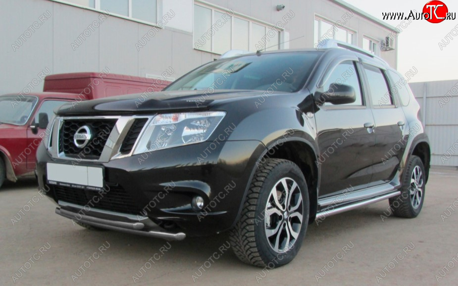 5 799 р. Защита переднего бампера Slitkoff (Ø 42+Ø 42, двойная).  Nissan Terrano  D10 (2013-2016) дорестайлинг (Сталь с полимерным покрытием. Цвет: серебристый)  с доставкой в г. Санкт‑Петербург