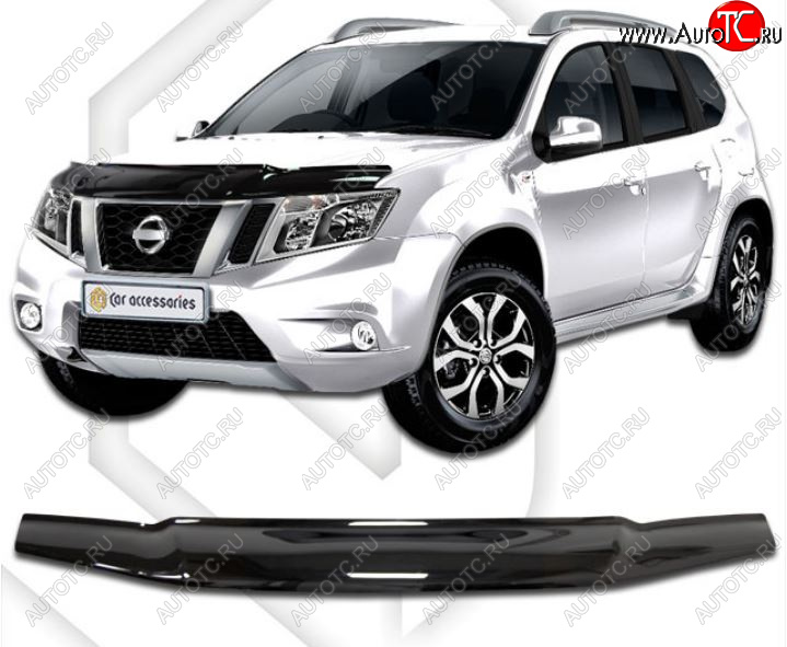 2 599 р. Дефлектор капота CA-Plastiс  Nissan Terrano  D10 (2013-2022) (Classic черный, Без надписи)  с доставкой в г. Санкт‑Петербург