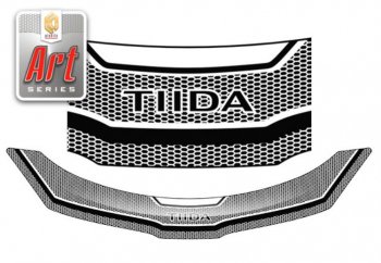 2 199 р. Дефлектор капота CA-Plastiс  Nissan Tiida  1 хэтчбэк (2004-2007) (Серия Art черная)  с доставкой в г. Санкт‑Петербург. Увеличить фотографию 1