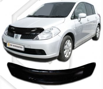 1 899 р. Дефлектор капота CA-Plastic  Nissan Versa (2004-2013) (Classic черный, Без надписи)  с доставкой в г. Санкт‑Петербург. Увеличить фотографию 1