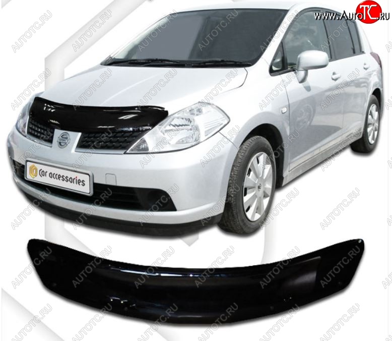 1 899 р. Дефлектор капота CA-Plastic  Nissan Versa (2004-2013) (Classic черный, Без надписи)  с доставкой в г. Санкт‑Петербург