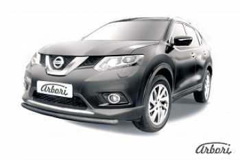 7 199 р. Защита переднего бампера Arbori (короткая, черная, 1 труба d57 mm). Nissan X-trail 3 T32 дорестайлинг (2013-2018)  с доставкой в г. Санкт‑Петербург. Увеличить фотографию 1