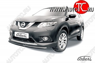 7 199 р. Защита переднего бампера Arbori (короткая, черная, 1 труба d57 mm). Nissan X-trail 3 T32 дорестайлинг (2013-2018)  с доставкой в г. Санкт‑Петербург