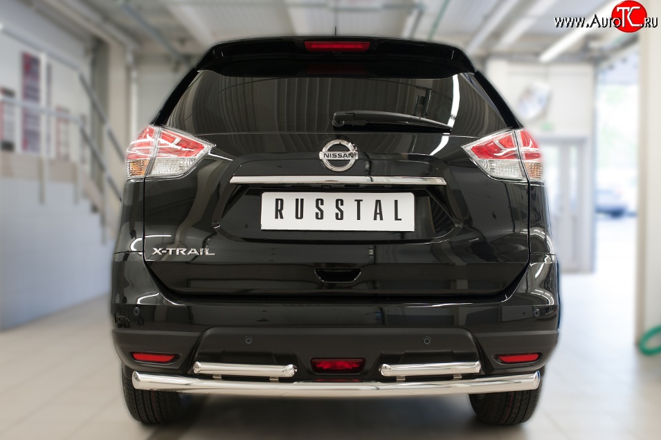 13 649 р. Защита заднего бампера (Ø63 и 42 мм, уголки, нержавейка) SLITKOFF Nissan X-trail 3 T32 рестайлинг (2017-2022)  с доставкой в г. Санкт‑Петербург