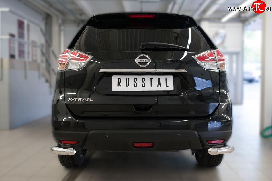 12 999 р. Защита заднего бампера (Ø63 мм уголки, нержавейка) Russtal Nissan X-trail 3 T32 рестайлинг (2017-2022)  с доставкой в г. Санкт‑Петербург