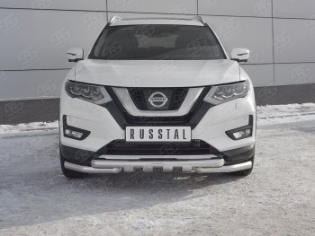 22 599 р. Защита переднего бампера (Ø63 мм с клыками, нержавейка) SLITKOFF Nissan X-trail 3 T32 дорестайлинг (2013-2018)  с доставкой в г. Санкт‑Петербург. Увеличить фотографию 1