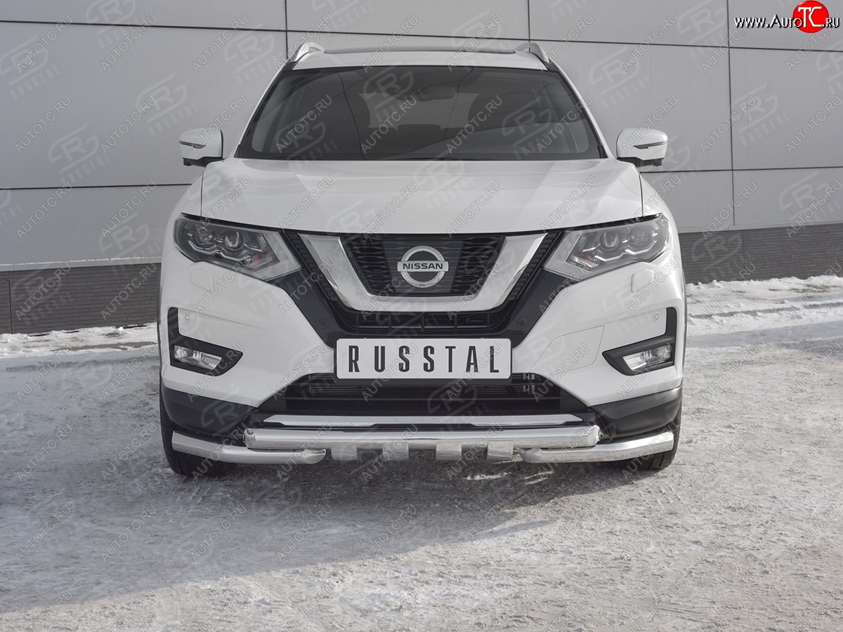 22 599 р. Защита переднего бампера (Ø63 мм с клыками, нержавейка) SLITKOFF Nissan X-trail 3 T32 дорестайлинг (2013-2018)  с доставкой в г. Санкт‑Петербург