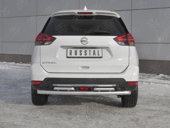 Защита заднего бампера (Ø63 и 42 мм , нержавейка) RUSSTAL Nissan (Нисан) X-trail (Х-трейл)  3 T32 (2017-2022) 3 T32 рестайлинг