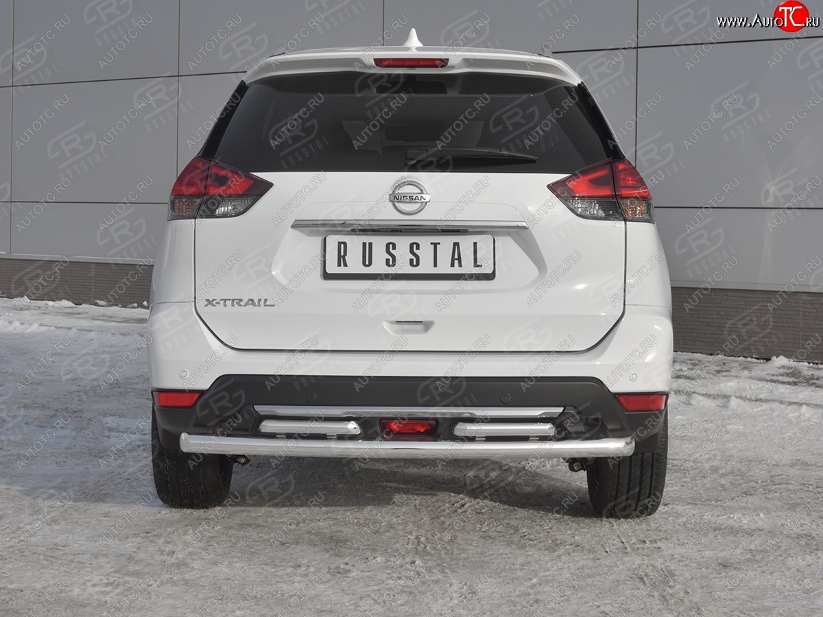 18 449 р. Защита заднего бампера (Ø63 и 42 мм , нержавейка) RUSSTAL Nissan X-trail 3 T32 рестайлинг (2017-2022)  с доставкой в г. Санкт‑Петербург