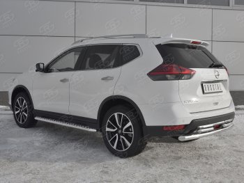 18 449 р. Защита заднего бампера (Ø63 и 42 мм , нержавейка) RUSSTAL Nissan X-trail 3 T32 рестайлинг (2017-2022)  с доставкой в г. Санкт‑Петербург. Увеличить фотографию 2