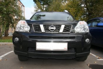 2 799 р. Защитная сетка решетки переднего бампера Arbori Nissan X-trail 2 T31 дорестайлинг (2007-2011) (Чёрная, 15 мм)  с доставкой в г. Санкт‑Петербург. Увеличить фотографию 2