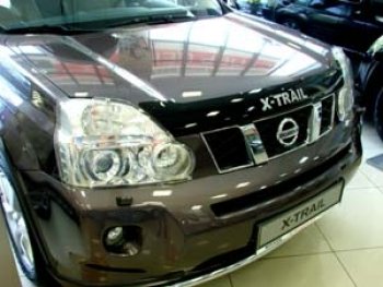 2 499 р. Дефлектор капота SIM (Logo) Nissan X-trail 2 T31 рестайлинг (2010-2015)  с доставкой в г. Санкт‑Петербург. Увеличить фотографию 1