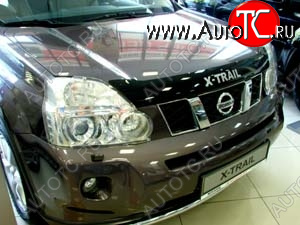 2 499 р. Дефлектор капота SIM (Logo) Nissan X-trail 2 T31 дорестайлинг (2007-2011)  с доставкой в г. Санкт‑Петербург