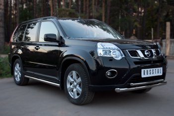 12 499 р. Защита переднего бампера (2 трубы Ø63 и 42 мм, нержавейка) Russtal Nissan X-trail 2 T31 рестайлинг (2010-2015)  с доставкой в г. Санкт‑Петербург. Увеличить фотографию 2