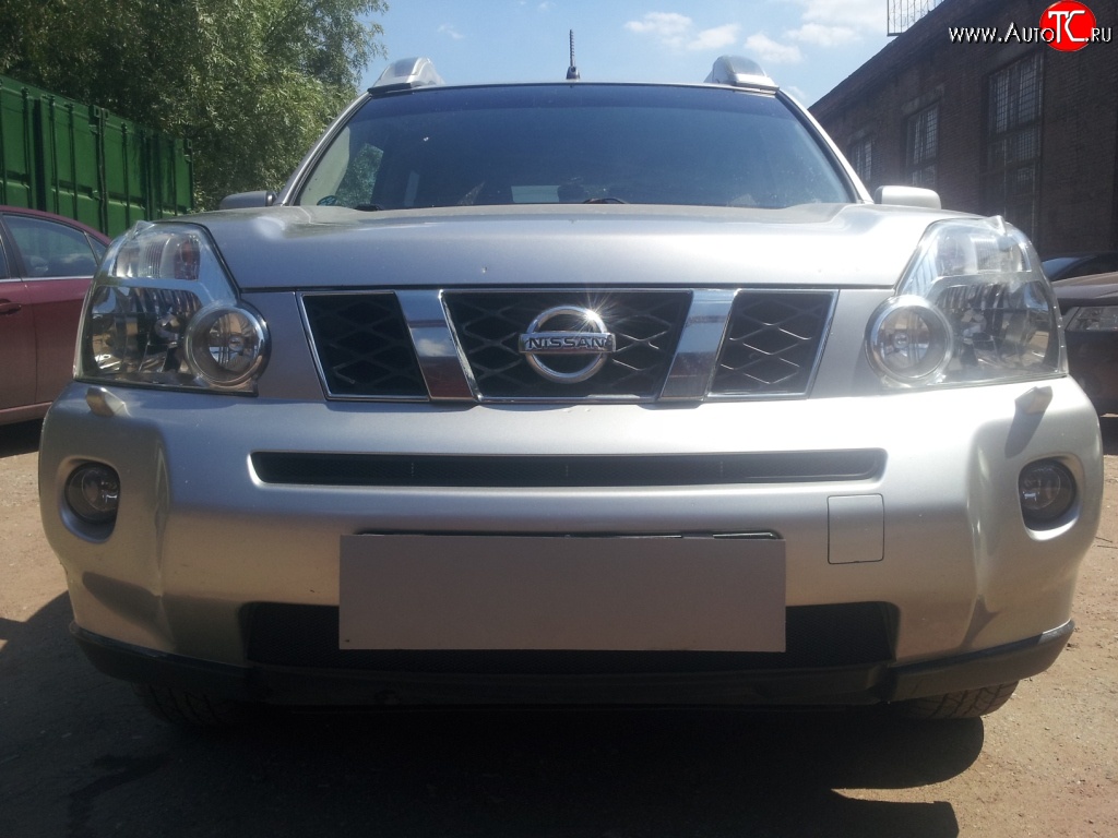 1 229 р. Сетка верхнего воздухозаборника переднего бампера Russtal  Nissan X-trail  2 T31 (2007-2011) дорестайлинг (черная)  с доставкой в г. Санкт‑Петербург