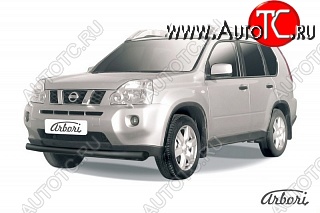 7 019 р. Защита переднего бампера (рестайлинг) Arbori (черная, 1 труба d76 mm). Nissan X-trail 2 T31 дорестайлинг (2007-2011)  с доставкой в г. Санкт‑Петербург