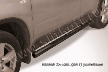 10 749 р. Защита порогов Slitkoff  Nissan X-trail  2 T31 (2007-2011) дорестайлинг (Цвет: серебристый)  с доставкой в г. Санкт‑Петербург. Увеличить фотографию 1