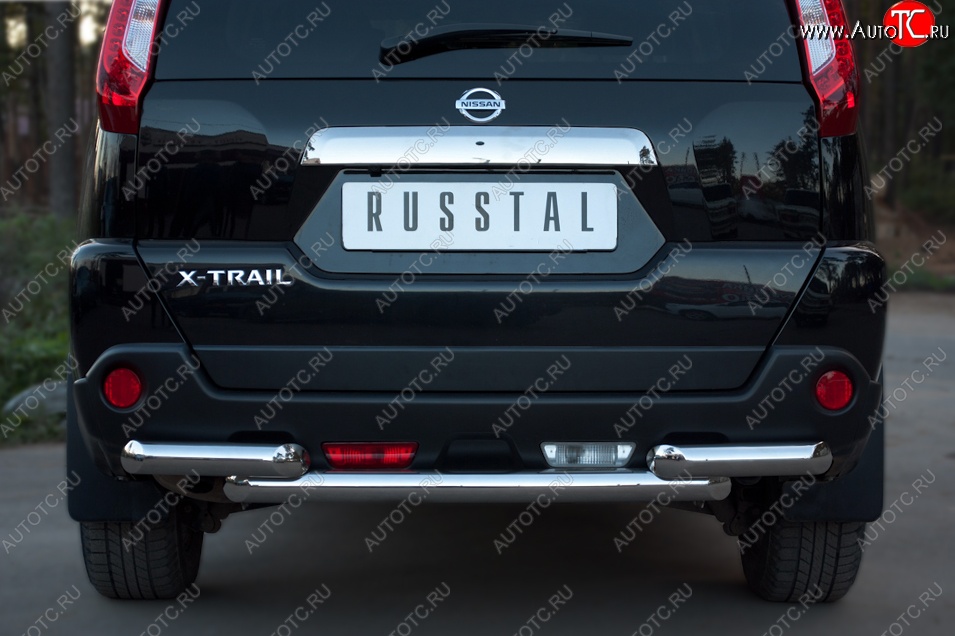 18 649 р. Защита заднего бампера (2 трубы Ø63, нержавейка) SLITKOFF Nissan X-trail 2 T31 рестайлинг (2010-2015)  с доставкой в г. Санкт‑Петербург