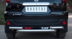 Защита заднего бампера (2 трубы Ø76, нержавейка) SLITKOFF Nissan (Нисан) X-trail (Х-трейл)  2 T31 (2010-2015) 2 T31 рестайлинг