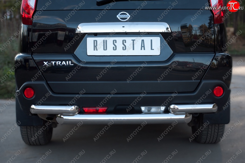 17 649 р. Защита заднего бампера (2 трубы Ø76, нержавейка) SLITKOFF  Nissan X-trail  2 T31 (2010-2015) рестайлинг  с доставкой в г. Санкт‑Петербург