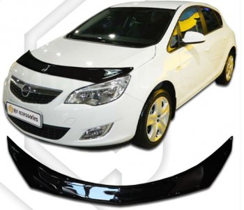 2 199 р. Дефлектор капота CA-Plastiс  Opel Astra  J (2012-2017) (Classic черный, Без надписи)  с доставкой в г. Санкт‑Петербург. Увеличить фотографию 1
