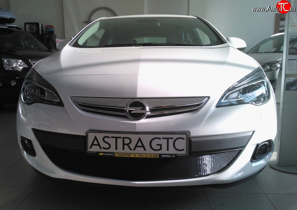 1 469 р. Сетка на бампер GTC Russtal (черная)  Opel Astra  J (2009-2012)  с доставкой в г. Санкт‑Петербург