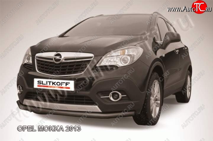 7 449 р. защита переднего бампера Slitkoff  Opel Mokka (2012-2016) (Цвет: серебристый)  с доставкой в г. Санкт‑Петербург