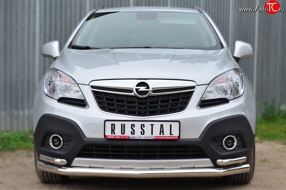 16 999 р. Защита переднего бампера (2 трубыØ63 и 42 мм, нержавейка) Russtal Opel Mokka  дорестайлинг (2012-2016)  с доставкой в г. Санкт‑Петербург