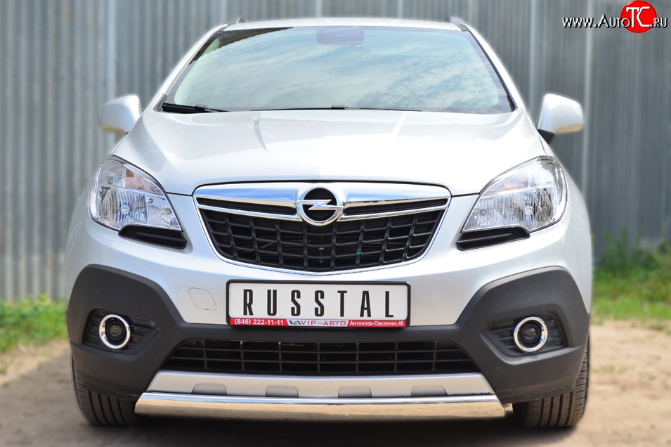 14 949 р. Защита переднего бампера (Ø75х42 мм, нержавейка) Russtal Opel Mokka  дорестайлинг (2012-2016)  с доставкой в г. Санкт‑Петербург