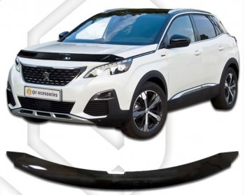 1 799 р. Дефлектор капота CA-Plastiс  Peugeot 3008  2 (2016-2024) (Classic черный, Без надписи)  с доставкой в г. Санкт‑Петербург. Увеличить фотографию 1