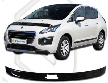 1 749 р. Дефлектор капота CA-Plastiс  Peugeot 3008 (2013-2017) (Classic черный, Без надписи)  с доставкой в г. Санкт‑Петербург. Увеличить фотографию 1