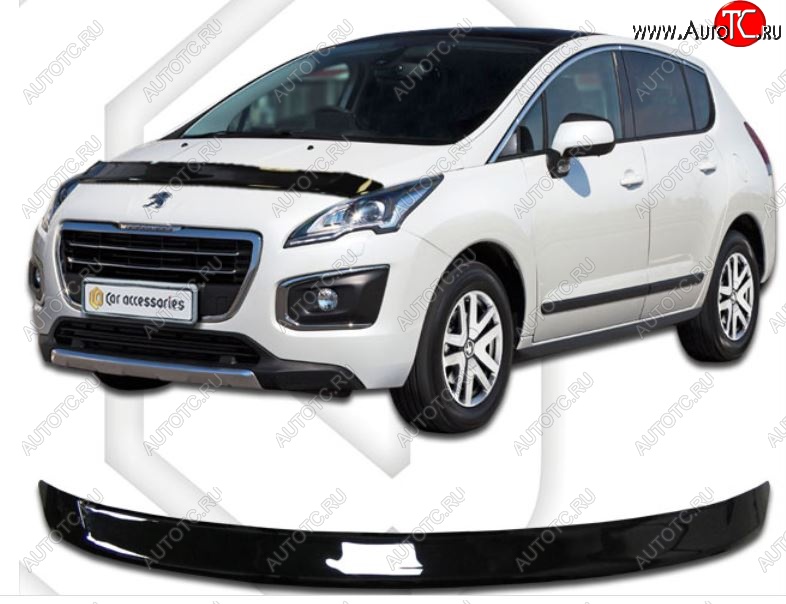 1 759 р. Дефлектор капота CA-Plastiс Peugeot 3008 рестайлинг (2013-2017) (Classic черный, Без надписи)  с доставкой в г. Санкт‑Петербург