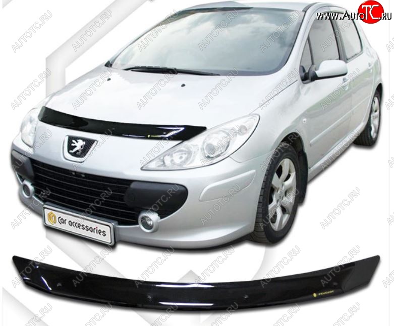 1 669 р. Дефлектор капота CA-Plastic  Peugeot 307 ( хэтчбэк 5 дв.,  универсал,  хэтчбэк 3 дв.) (2005-2008) (Classic черный, Без надписи)  с доставкой в г. Санкт‑Петербург