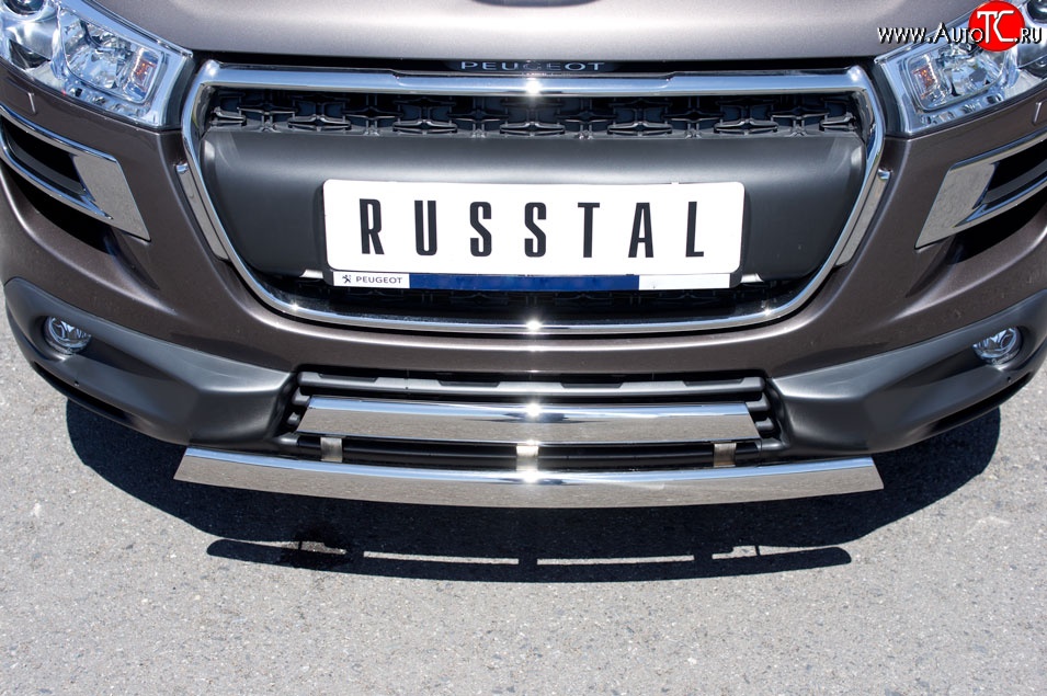 22 299 р. Защита переднего бампера (2 трубыØ75х42 мм, нержавейка) Russtal Peugeot 4008 (2012-2017)  с доставкой в г. Санкт‑Петербург