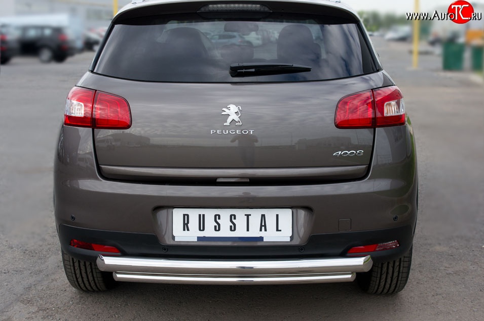 14 399 р. Защита заднего бампера (Ø76 и 42 мм, нержавейка) SLITKOFF  Peugeot 4008 (2012-2017) (с короткой нижней трубой)  с доставкой в г. Санкт‑Петербург