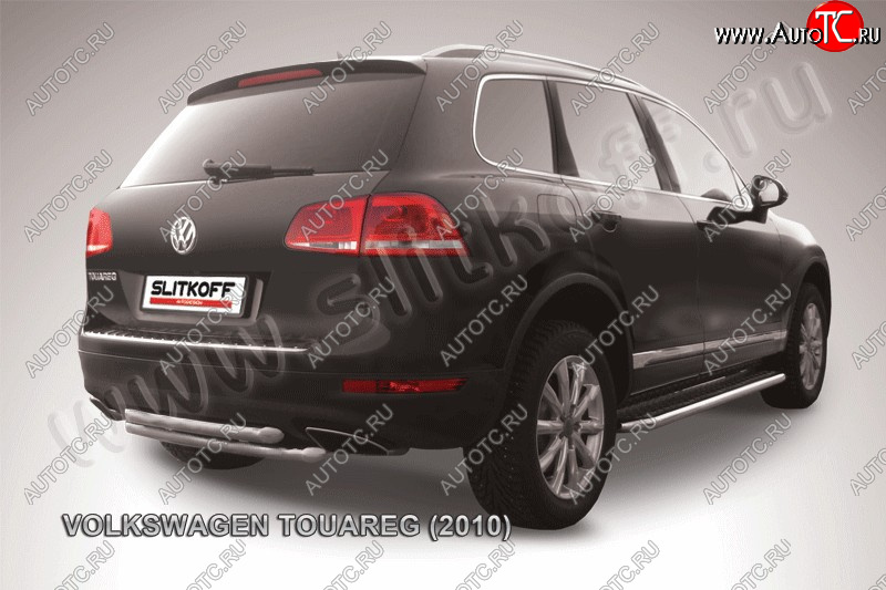 5 999 р. Защита задняя Slitkoff  Volkswagen Touareg  NF (2010-2014) дорестайлинг (Цвет: серебристый)  с доставкой в г. Санкт‑Петербург