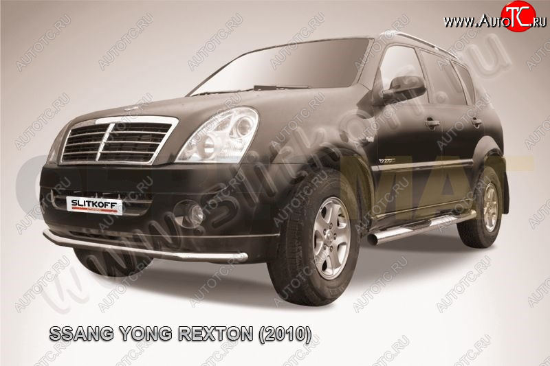 7 199 р. Защита переднего бампер Slitkoff  SSANGYONG Rexton  Y250 (2006-2012) (Цвет: серебристый)  с доставкой в г. Санкт‑Петербург