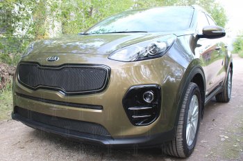 3 999 р. Защитная сетка в бампер (низ, ячейка 4х10 мм) Alfeco Премиум KIA Sportage 4 QL дорестайлинг (2016-2018) (Чёрная)  с доставкой в г. Санкт‑Петербург. Увеличить фотографию 2