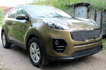 3 999 р. Защитная сетка в бампер (низ, ячейка 4х10 мм) Alfeco Премиум KIA Sportage 4 QL дорестайлинг (2016-2018) (Чёрная)  с доставкой в г. Санкт‑Петербург. Увеличить фотографию 3