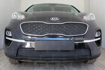 7 499 р. Защитная сетка в бампер (верх, ячейка 4х10 мм) Alfeco Премиум KIA Sportage 4 QL рестайлинг (2018-2022) (Чёрная)  с доставкой в г. Санкт‑Петербург. Увеличить фотографию 1