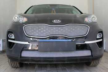 7 599 р. Защитная сетка в бампер (верх, ячейка 4х10 мм) Alfeco Премиум  KIA Sportage  4 QL (2018-2022) (Хром)  с доставкой в г. Санкт‑Петербург. Увеличить фотографию 1