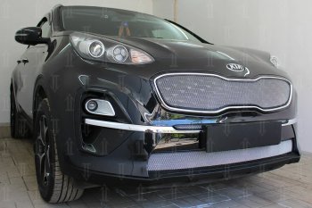 5 399 р. Защитная сетка в бампер (низ, ячейка 4х10 мм) Alfeco Премиум KIA Sportage 4 QL рестайлинг (2018-2022) (Хром)  с доставкой в г. Санкт‑Петербург. Увеличить фотографию 2