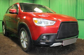 6 999 р. Защитная сетка в бампер (3D, ячейка 4х10 мм) Alfeco Премиум Mitsubishi ASX дорестайлинг (2010-2012) (Чёрная)  с доставкой в г. Санкт‑Петербург. Увеличить фотографию 3