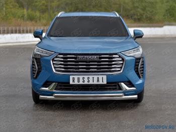 13 999 р. Защита переднего бампера d63 секции d42 дуга (кроме COMFORT) Russtal Haval Jolion дорестайлинг (2020-2024) (серая)  с доставкой в г. Санкт‑Петербург. Увеличить фотографию 1