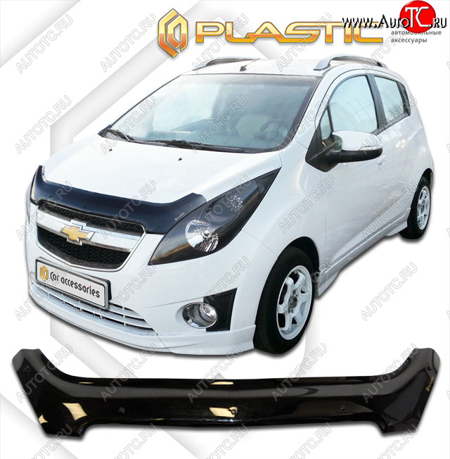 2 599 р. Дефлектор капота CA-Plastic  Chevrolet Spark  M300 (2010-2015) (classic черный, без надписи)  с доставкой в г. Санкт‑Петербург