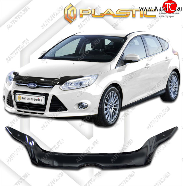 2 299 р. Дефлектор капота CA-Plastiс  Ford Focus  3 (2010-2015) хэтчбэк дорестайлинг (classic черный, без надписи)  с доставкой в г. Санкт‑Петербург