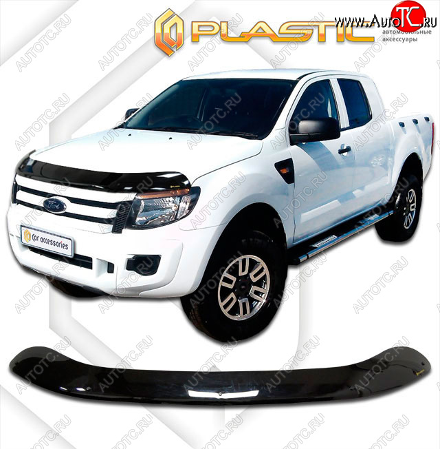 2 079 р. Дефлектор капота CA-Plastic  Ford Ranger  RapCab (2011-2016) дорестайлинг (classic черный, без надписи)  с доставкой в г. Санкт‑Петербург