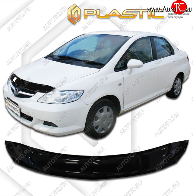 1 759 р. Дефлектор капота CA-Plastic  Honda Fit Aria  GD (2005-2009) рестайлинг седан (classic черный, без надписи)  с доставкой в г. Санкт‑Петербург